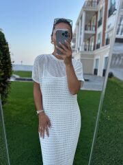 Sv 024323 Beach Triko Astarlı Ekru Elbise