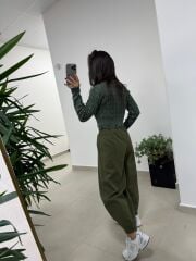 Dm 1233 Örgü Saçaklı Haki Kazak