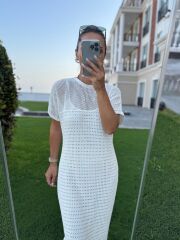 Sv 024323 Beach Triko Astarlı Ekru Elbise