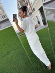 Sv 024323 Beach Triko Astarlı Ekru Elbise