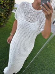 Sv 024323 Beach Triko Astarlı Ekru Elbise