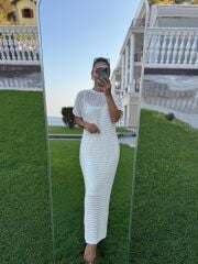 Sv 024323 Beach Triko Astarlı Ekru Elbise