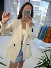 Foo New Krem Keten Blazer Ceket