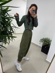 Dm 1233 Örgü Saçaklı Haki Kazak