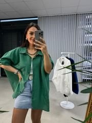Oversize Tensel Yeşil Gömlek