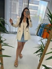 Foo New Krem Keten Blazer Ceket