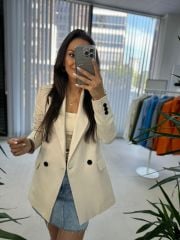 Foo New Krem Keten Blazer Ceket