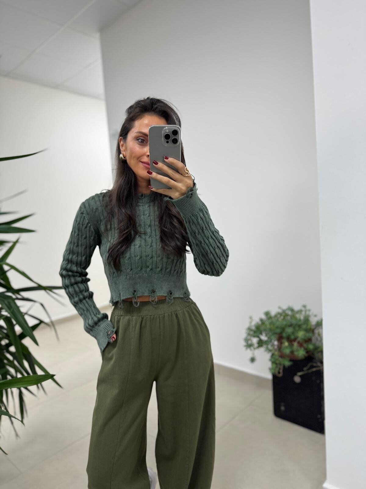 Dm 1233 Örgü Saçaklı Haki Kazak