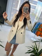 Foo New Krem Keten Blazer Ceket