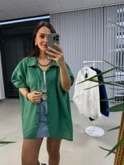 Oversize Tensel Yeşil Gömlek