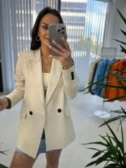 Foo New Krem Keten Blazer Ceket XL