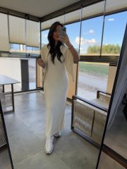 My 1111 Yaka İnci Detaylı Taş Triko Takım