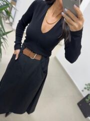 Bb 30587 Siyah V Yaka Fitilli Pamuklu Bluz