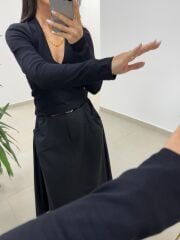 Bb 30587 Siyah V Yaka Fitilli Pamuklu Bluz