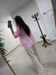 Fp 4924 Oversize Pembe Transparan İpeksi Gömlek