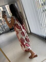 Bb 29998 Bordo Şal Desen Keten Elbise