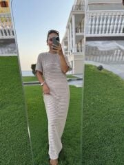 Sv 024323 Beach Triko Astarlı Vizon Elbise