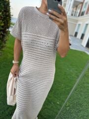 Sv 024323 Beach Triko Astarlı Vizon Elbise
