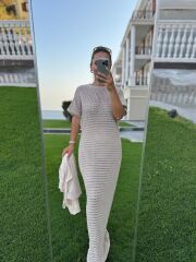 Sv 024323 Beach Triko Astarlı Vizon Elbise