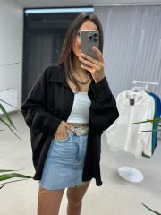 Oversize Tensel Siyah Gömlek