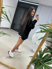 Oversize Tensel Siyah Gömlek