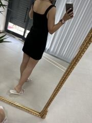 Square neck black mini dress
