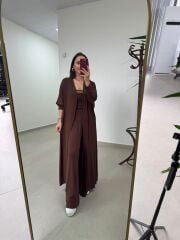 Bt 1009 Kahve Çilek Kumaş 3lü Troklu Takım