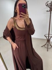 Bt 1009 Kahve Çilek Kumaş 3lü Troklu Takım