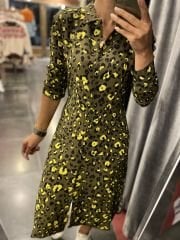 Green leo knee length shirt dress