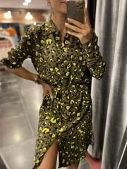 Green leo knee length shirt dress