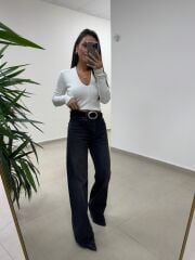 Bb 30587 Ekru V Yaka Fitilli Pamuklu Bluz