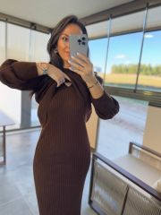 My 1111 Collar Pearl Detailed Light Brown Knitwear Set