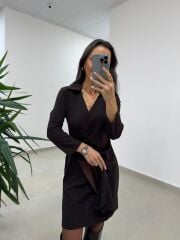 Mc 5909 Kahve Kruvaze Tokalı Elbise