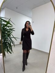 Mc 5909 Kahve Kruvaze Tokalı Elbise