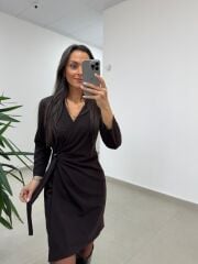 Mc 5909 Kahve Kruvaze Tokalı Elbise