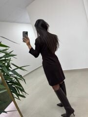 Mc 5909 Kahve Kruvaze Tokalı Elbise