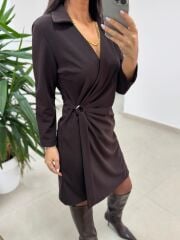 Mc 5909 Kahve Kruvaze Tokalı Elbise