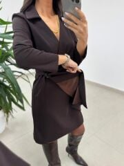 Mc 5909 Kahve Kruvaze Tokalı Elbise