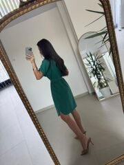 Art 4025 Dört Cepli Zümrüt Gömlek Elbise
