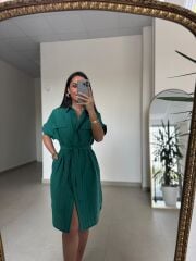 Art 4025 Dört Cepli Zümrüt Gömlek Elbise