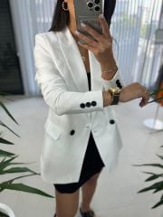 Foo New Beyaz Keten Blazer Ceket