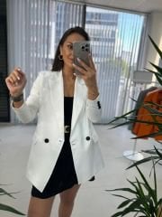 Foo New Beyaz Keten Blazer Ceket