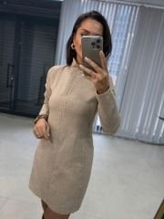 Sg Petek Dokulu Vizon Kalem Elbise