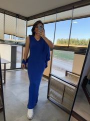 My 1111 Yaka İnci Detaylı Saks Triko Takım