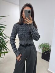 Dm 1233 Örgü Saçaklı Antrasit Kazak