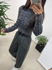 Dm 1233 Örgü Saçaklı Antrasit Kazak