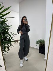 Dm 1233 Örgü Saçaklı Antrasit Kazak