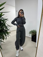 Dm 1233 Örgü Saçaklı Antrasit Kazak