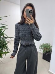 Dm 1233 Örgü Saçaklı Antrasit Kazak