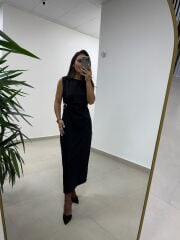 Bb 30562 Siyah Gold Kemer Detaylı Elbise